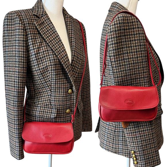 Longchamp Le Foulonné Vintage Red Leather Convertible Crossbody Bag Y2K - Picture 5 of 11